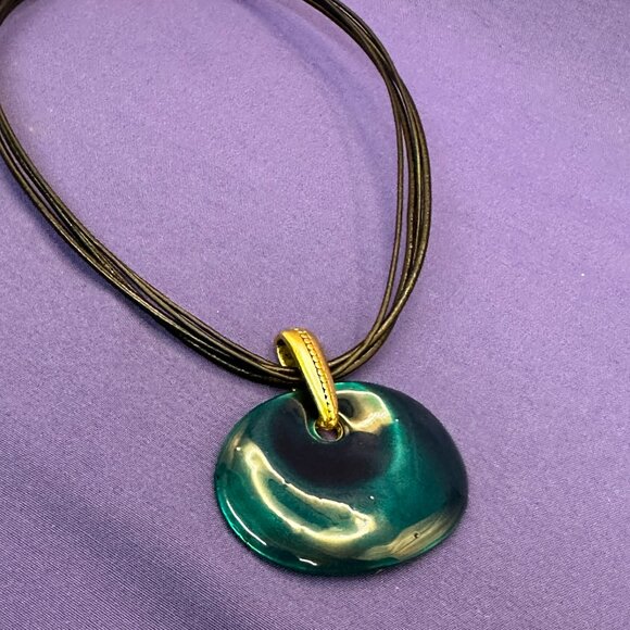 Chico’s Peacock Blue/Green Pendant Necklace on Multi-Strand Cord. - Picture 4 of 13